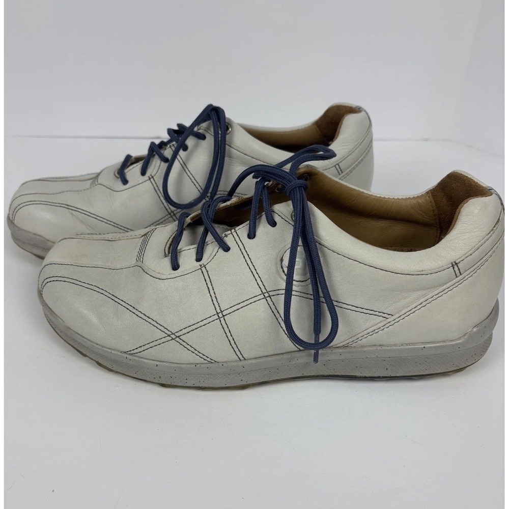 Footjoy Versaluxe Spikeless Golf Shoes Mens Size 8 FJ Off White Cork Blue 57250